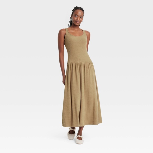Universal Thread NWT Tan Drop Waist Ribbed Knit Maxi Slip Dress - Picture 1 of 7